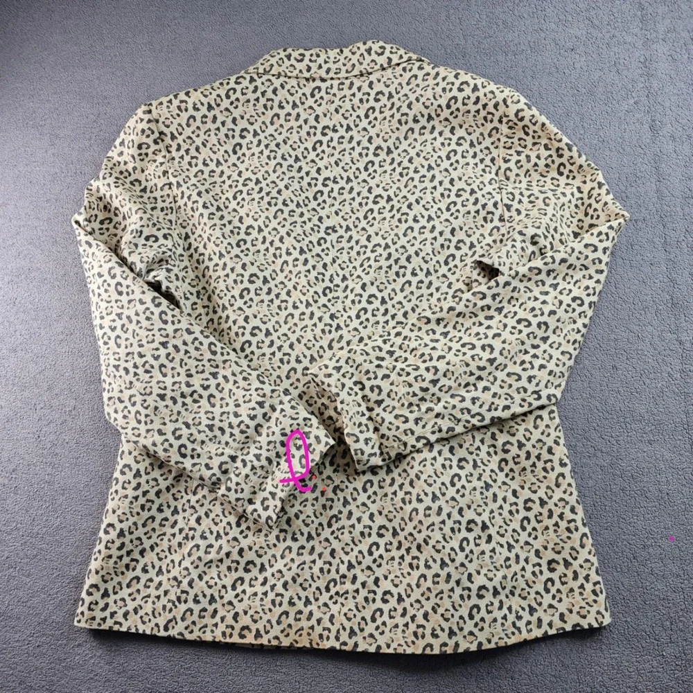 Nine West Blazer Jacket Women's 12 Beige‎ Black Leopard Print Formal Notch Lapel